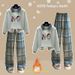 Women's Clothing Designer Fleece Lined Two Piece Suit Stylish Relaxed Fit Top With Flowy Plaid Pants Casual Set For Women_ecoleips.com