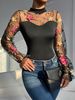 Women's Embroidered Mesh Bodysuit Puff Sleeve Long Sleeved Slim Fit Sexy See Through Hollow Out Fashion Top For Hot Girls_ecoleips.com