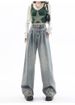 Fashionable Preppy Style Women's Clothing Set Short Sleeved Plaid Top Embroidered Korean Retro Wide Leg Pants_ecoleips.com