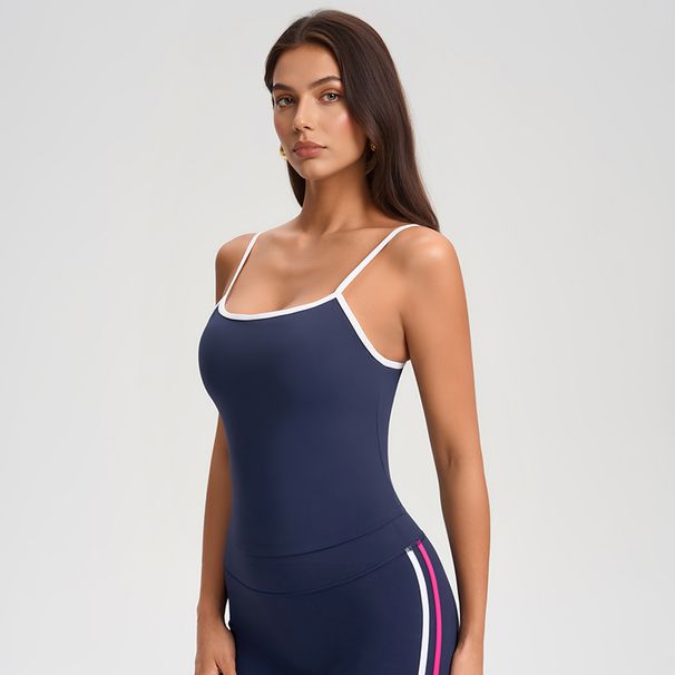 2 Piece Yoga Outfit Spaghetti Strap Cami Top & Striped Biker Shorts Set_ecoleips.com