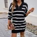 Autumn/Winter Women's Casual Two-Color Striped Long-Sleeve Sweater Dress_ecoleips.com