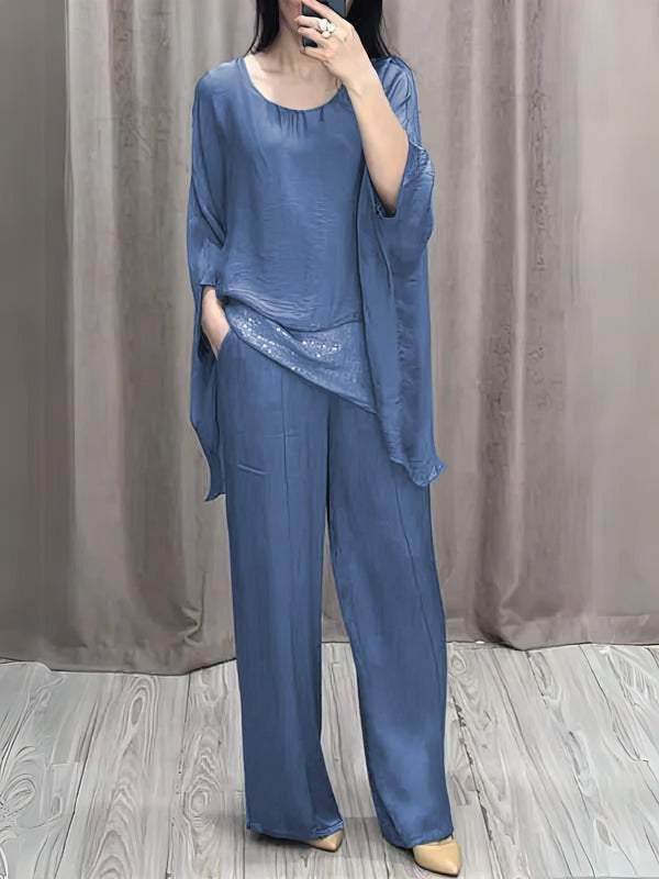 Women's Casual Raglan Short Sleeve Trousers Set European And American Fashion Independent Website 2024 New Cross Border_ecoleips.com