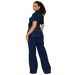 Loose Elastic Flared Washed Short Sleeved Denim Jumpsuit Jumpsuit Wide Leg Pants_ecoleips.com