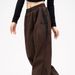 Women's Clothing Elastic Waist Stitching Sports Pants Retro Street High Waist Loose Straight Wide Leg Pants_ecoleips.com