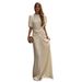 French Style Puff Sleeve Maxi Dress With Back Cutout Shirred Design Elegant Evening Party Formal Long Dress_ecoleips.com