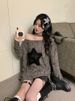 Hole Star Loose Y2K T Shirt Women O Neck Drawstring Long Sleeve Tees Fashion Streetwear Kpop Pullover Tops Female T-shirts_ecoleips.com