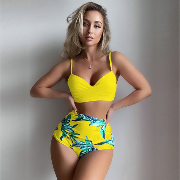 Women's Clothing New Steel Support Gathered High Waist Slim Sexy Printed Split Bikini_ecoleips.com