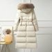 women's clothing women's long down coat with detachable fur hood, slim fit, w winter jacket, black gold with light/dark grey fur trim_ecoleips.com