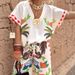 Women's Clothing Casual Loose V Neck Short Sleeved Printed Linen Wide Leg Trousers Suit_ecoleips.com
