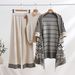 Women's Clothing Suits For Women, Striped All Match Collar Sweater Vest, Tassel Shawl Coat, Knitted Wide Leg Pants Three Piece Suit_ecoleips.com