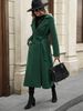 Women's Long Double Breasted Trench Coat With Notched Lapel & Belt - Wool Blend Overcoat In Black/Green/Khaki/Charcoal/Check For Fall Winter_ecoleips.com