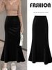 K Thick Black Fishtail Skirt, Half Body Skirt For Women, High Waist, Slim, Medium To Long, A-line Skirt With Wrapped Buttocks_ecoleips.com