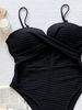 Women's Clothing Black Vertical Stripe Cutout Strappy One Piece Swimsuit Women's Bikini For Formal & Casual For Women_ecoleips.com