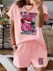 Women’s 2 Piece Outfit Set – Oversized Graphic T-Shirt And Biker Shorts Matching Set, Casual Summer Lounge Tracksuit For Daily Wear-344_ecoleips.com
