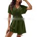Summer New Style Women's Beach Sun Protection Dress Casual V Neck Pleated Clothing For Women Casual & Office Wear_ecoleips.com