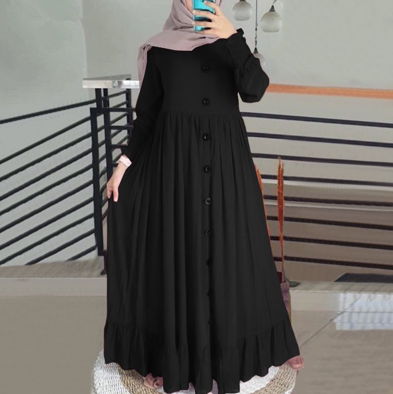 Women's Cotton And Linen Art Retro Casual Loose Large Size Round Neck Ruffle Dress_ecoleips.com