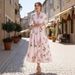 2026 . Printed V-neck Waist-Cinching Long-Sleeve A-line Women's Dress, Long Skirt, Artistic, Vintage, Fashionable,_ecoleips.com
