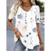 Fashion Woman Blouses 2024 T-shirt Women's 3d Flower Print White Kawaii V-neck T Shirt Female Clothing Oversized Summer Tops Tee_ecoleips.com