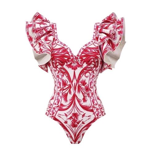 New Women's Ruffled Ethnic Print One Piece Swimsuit American Style Hot Selling Item Swimwear_ecoleips.com