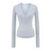 Women's Tencel V-Neck Button-Down Long Sleeve T-Shirt – Korean Style Henley Collar Fitted Top_ecoleips.com