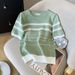 Women's Clothing Summer Women's Color Block Striped T-Shirt Round Neck Short Sleeve Ice Silk Knitwear Design_ecoleips.com