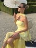 Elegant Women's Strapless Ribbon Long Dress Vintage Mesh Patchwork Corset Maxi Dresses Summer Evening Wedding Guest White Yellow_ecoleips.com
