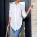 Women's Stylish Oversized Long Sleeve Shirt With Asymmetric Hem - Soft Polyester Blend, Casual Korean Loose Fit, Solid Color_ecoleips.com