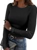 2026 Eurean And American Cross-Border New Women's Long Sleeve Stretch Crew Neck Ribbed T-Shirt Slim Fit Casual Basic_ecoleips.com
