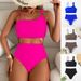 Women's Clothing Solid Color Split Tight Bikini Swimsuit_ecoleips.com