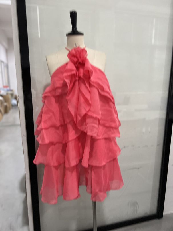 Vacation Style Halter Neck 3D Flower Cami Dress For Petite Women Summer Beach Holiday Dress Floral Strappy Sundress_ecoleips.com