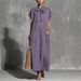 Bohemian V-Neck Belted Summer Dress – Oversized Flowy Midi Dress In Solid Colors (S-XXXL)_ecoleips.com