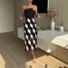Women's Clothing Sexy Temperament Contrast Color Multi Faceted Tube Top Dress_ecoleips.com