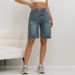 Aria Basics Aria Basics Cross-border European American Ripped Mid-length Jeans, Loose And Slimming, Adjustable, Suitable For Pear-shaped Body_ecoleips.com