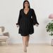 Women's Clothing V-Neck Flutter Sleeve Midi Dress With Vertical Stripe Jacquard, Elegant A-Line Swing Dress_ecoleips.com