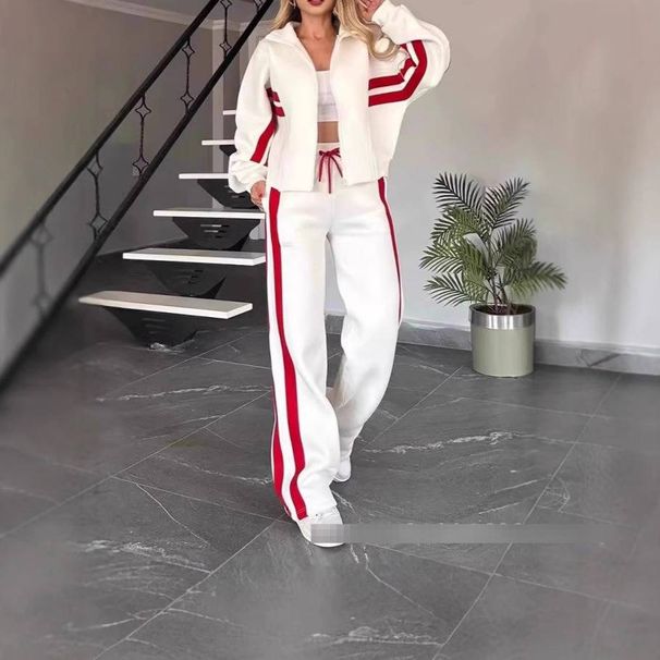 Y2k Striped Zip-Up Hoodie & Jogger Set For Women - Trendy Casual Tracksuit With 3d Print, Comfort Fit In Multiple Colors & Sizes_ecoleips.com