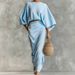 High-Waist Midi Skirt Set – Oversized Batwing Sleeve Top (S-XXXL, 95% Polyester, Office-to-Brunch Versatility)_ecoleips.com