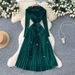 Commuter Style Lapel Beaded Long Sleeved Dress, Fitted Waist Pleated Skirt, High End Elegant And Gentle Long Dress._ecoleips.com