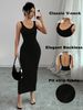 Business Daily Solid Black Ribbed Tank Dress, Slim Fit Split Hem Formal Commuter Dress_ecoleips.com
