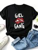 Girl Gang Red Lips Brush Letter Print Retro Graphic T-Shirt, Women Oversized Soft Cotton Tee, Feminist Daily Streetwear Party Top_ecoleips.com