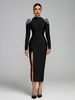 Spring High Neck Slim Fit Dress For Women With Draped Rhinestone Tassels And Sparkling High Slit European And American Style Cocktail Dress_ecoleips.com