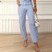 Women's Clothing New Casual Home Striped Print V neck Sleeveless Suit Pants_ecoleips.com