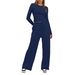 Aria Basics Aria Basics 2024 Cross-Border European And American New Solid Color Casual Long Sleeve Set Top High Waist Wide Leg Pants_ecoleips.com
