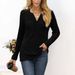 Women's Autumn/Winter Pure-Color V-Neck Loose-Fitting Casual Long-Sleeve T-Shirt_ecoleips.com
