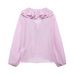 Women's Layered Detail V-Neck Blouse - Sweet & Stylish Polyester Top With 3D Embellishments_ecoleips.com