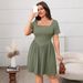 Women's Clothing Large Size Elegant Women's Clothing Short Sleeved Square Neck Solid Color Slim Dress_ecoleips.com