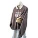 Real Shot Of 2024 Women's Color-blocked Long-sleeve Sweatshirt With A Turn-down Collar, New Spring/autumn Style, Large_ecoleips.com