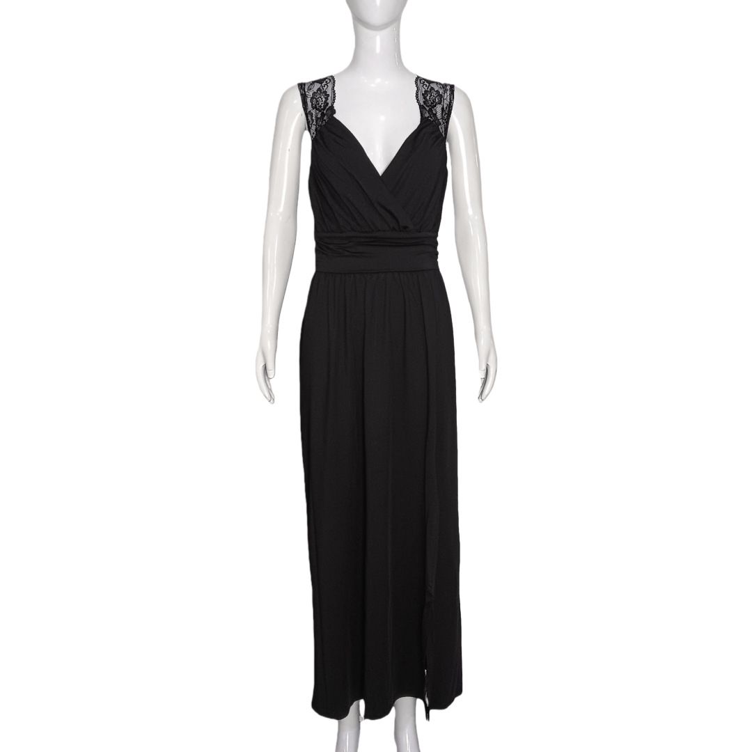 Women's Sleeveless Lace Backless Side Slit Bodycon Midi Dress – Elegant Party Gown_ecoleips.com
