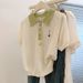 Contrast Color Thin Summer Ice Silk Short Sleeved Straight Shoulder T Shirt Female Loose Slim Top Polo Doll Collar Knitted_ecoleips.com