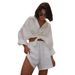 Verve 2025 Summer New Women's Vacation Casual Loose Long Sleeve Shirt + Shorts Set_ecoleips.com