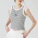 D29 Summer Thin Bra Cup Integrated For Women, Striped With Chest Pads, Wide Shoulder, Waist-Length Short Tank Top_ecoleips.com